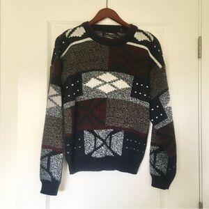 VINTAGE Expressions mens Sweater  M Pullover Abstract Knit Grandpa Geometric
